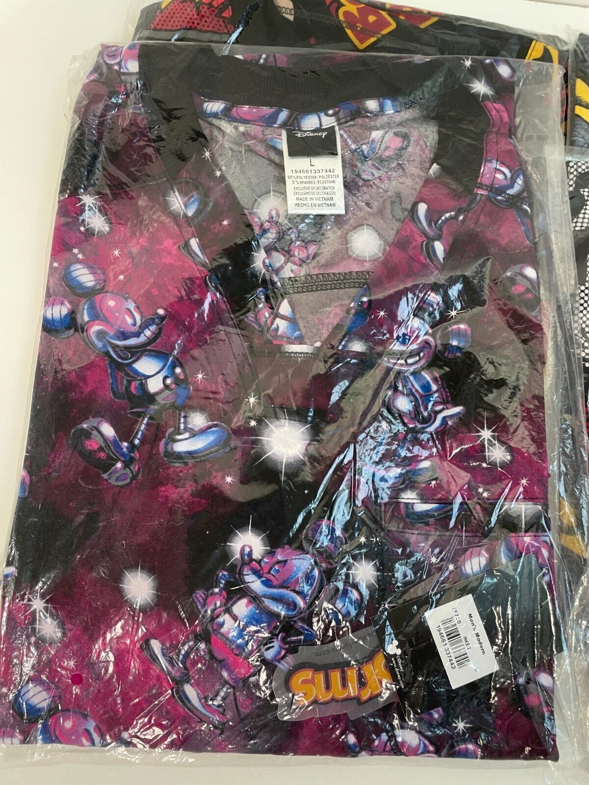 Lot of 4 Tooniforms Adult L Batman Mickey Mouse Print Scrub Top Black Disney