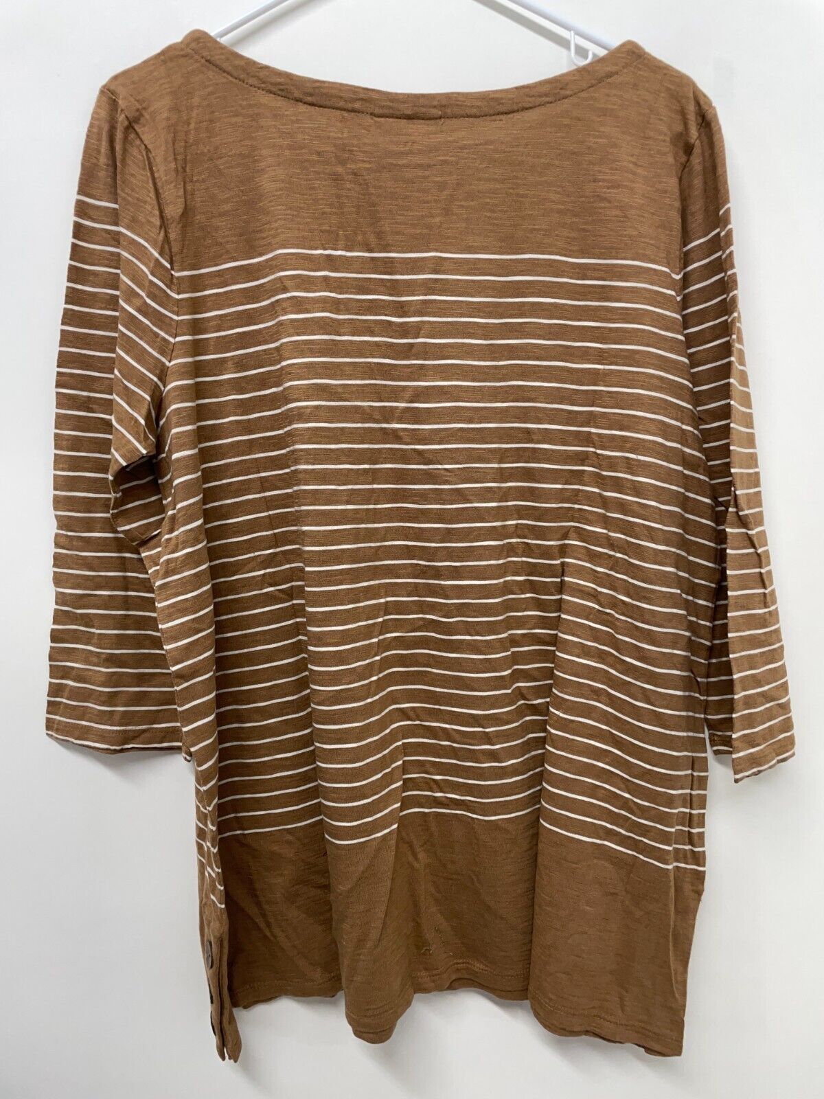 J. Jill Women's LP Soft Side Buttoned Easy Tunic Vicuna Stripe 242542 Brown Top