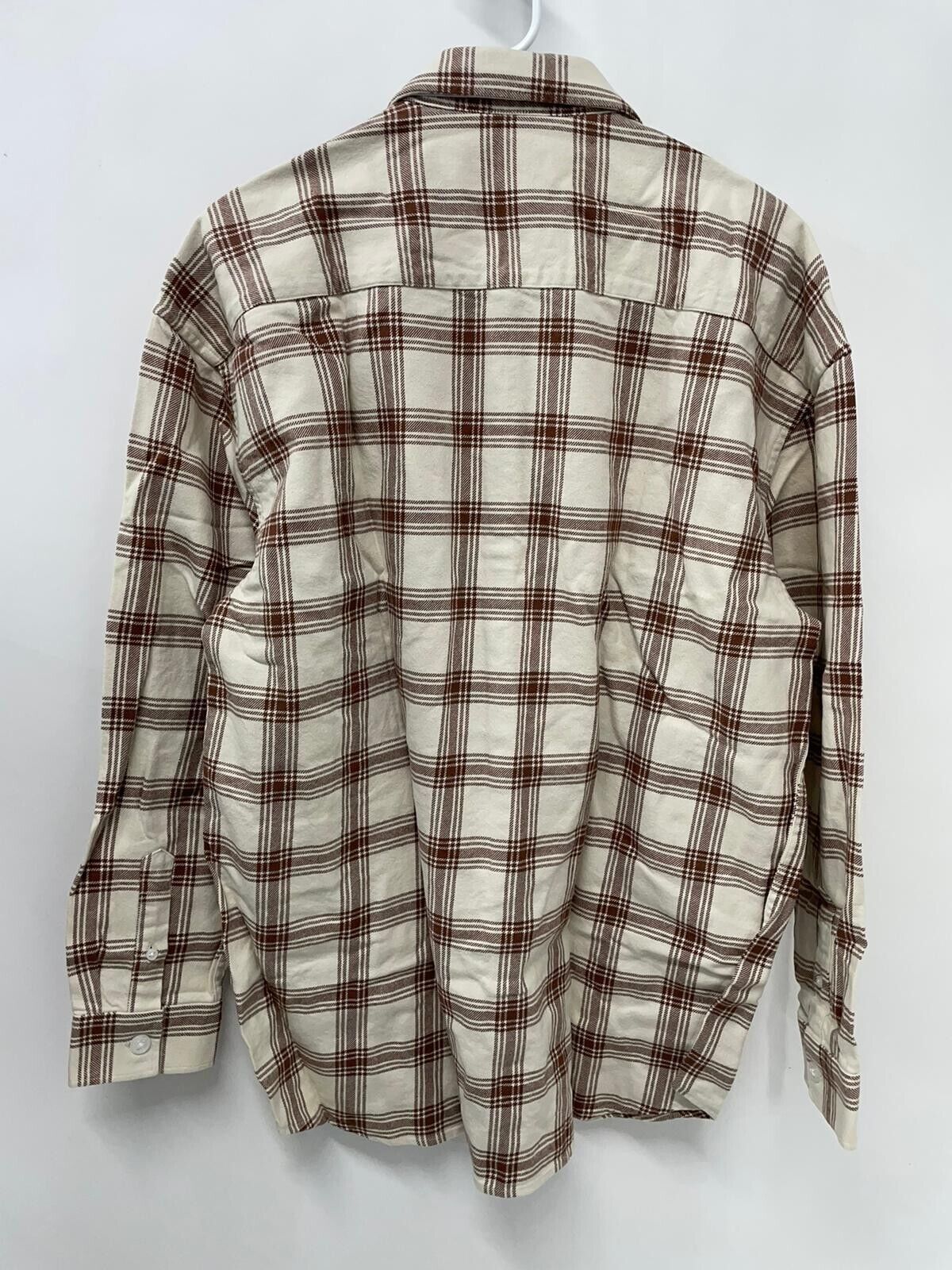 New Look Mens XS Oversized Long Sleeve Button Down Flannel Shirt Cream Plaid