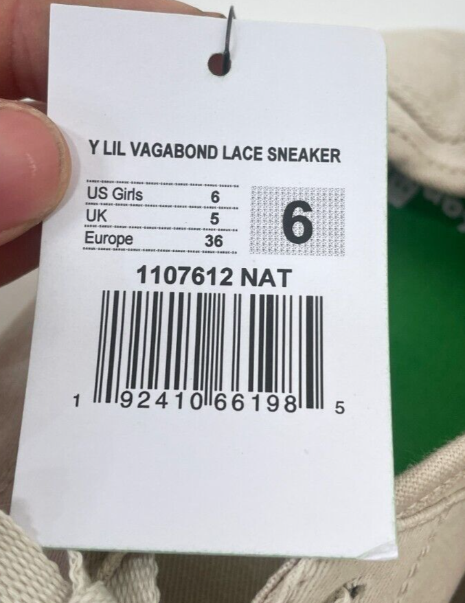Sanuk Girls 6 Lil Vagabond Lace Twill Sneaker Natural Beige Casual Shoes 1107612
