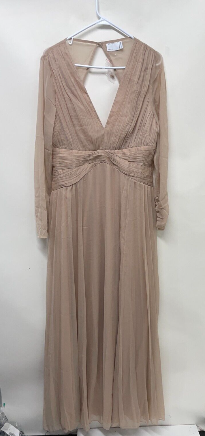 Asos Design Womens 14 Bridesmaid Ruched Waist Maxi Dress Beige Zip Back 1551159