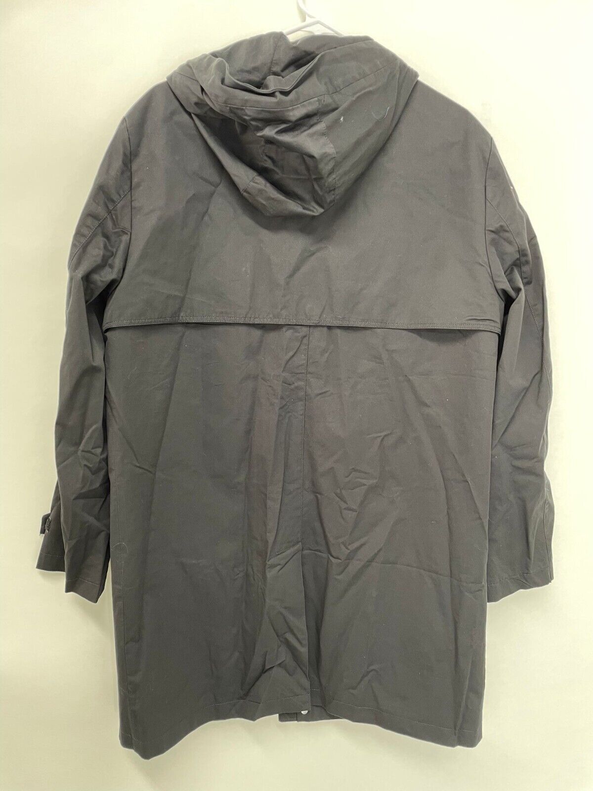 Gentle Herd Mens L Black Cotton Hooded Zip-Up Canvas Coat Long Jacket Trench