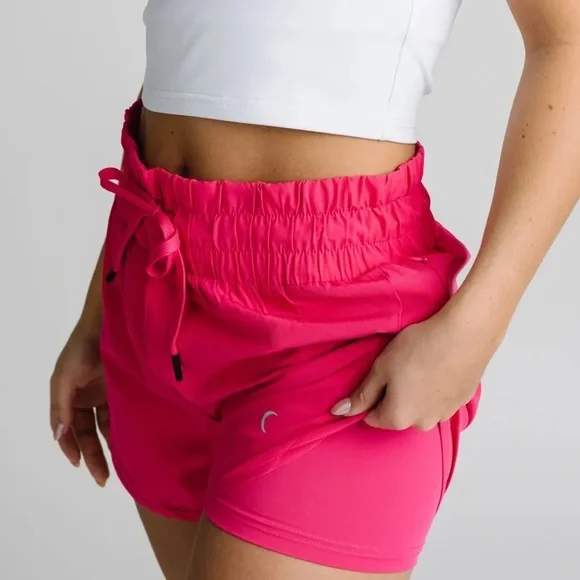 Zyia Active Womens L Vault Shorts Megenta High Rise Drawstring Waist
