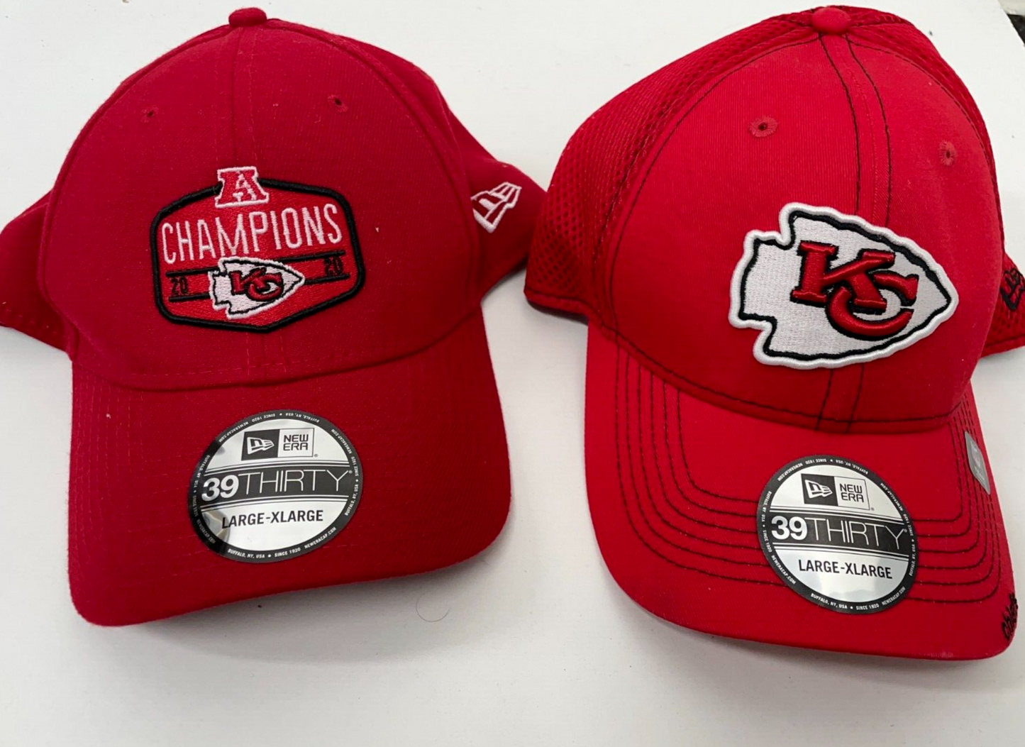 Lot of 2 New Era Mens L-XL Kansas City Chiefs NFL 39Thirty Flex Hat Red
