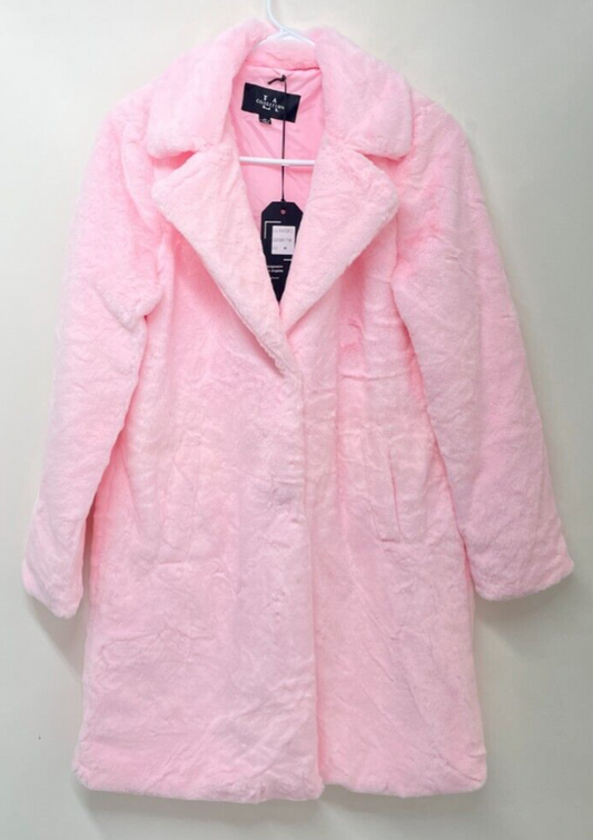 LA Coalition Womens M Faux Fur Coat Long Jacket Baby Pink Plush