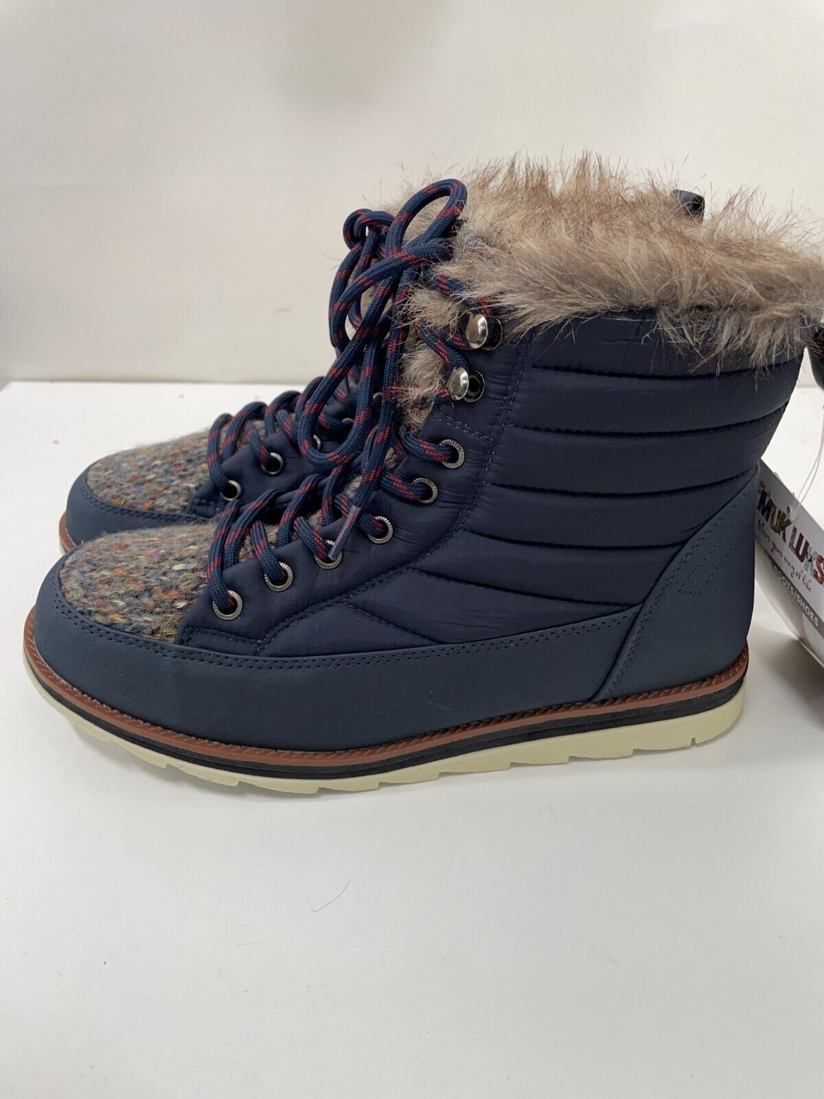 MUK LUKS Womens 9m Cold Weather Furry Booties Navy Blue 1000059