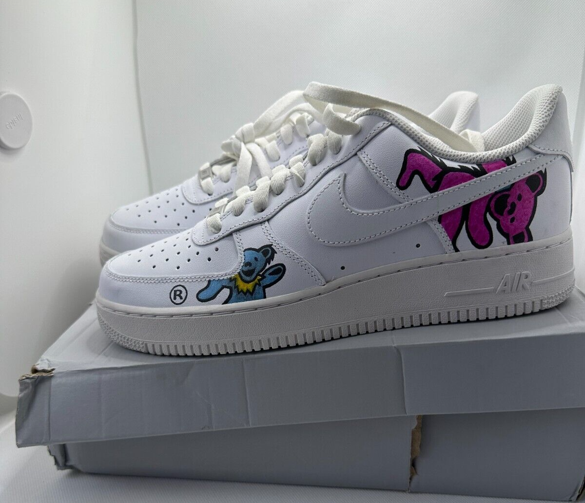 Nike Mens 10 Wmns 11.5 Air Force 1 Dancing Bears Custom Shoes Grateful Dead