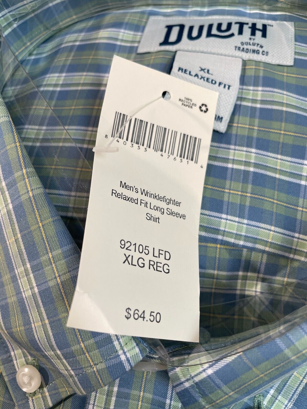 Duluth Mens XL Wrinklefighter Relaxed Fit Long Sleeve Button Up Shirt 92105