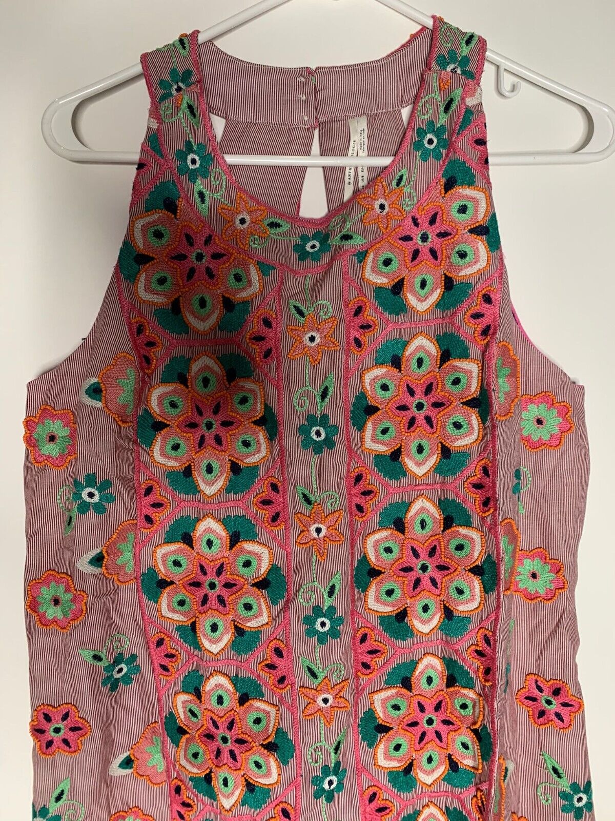 anthropologie Womens 8 Embroidered & Applique Shift Dress Boho Sleeveless Floral