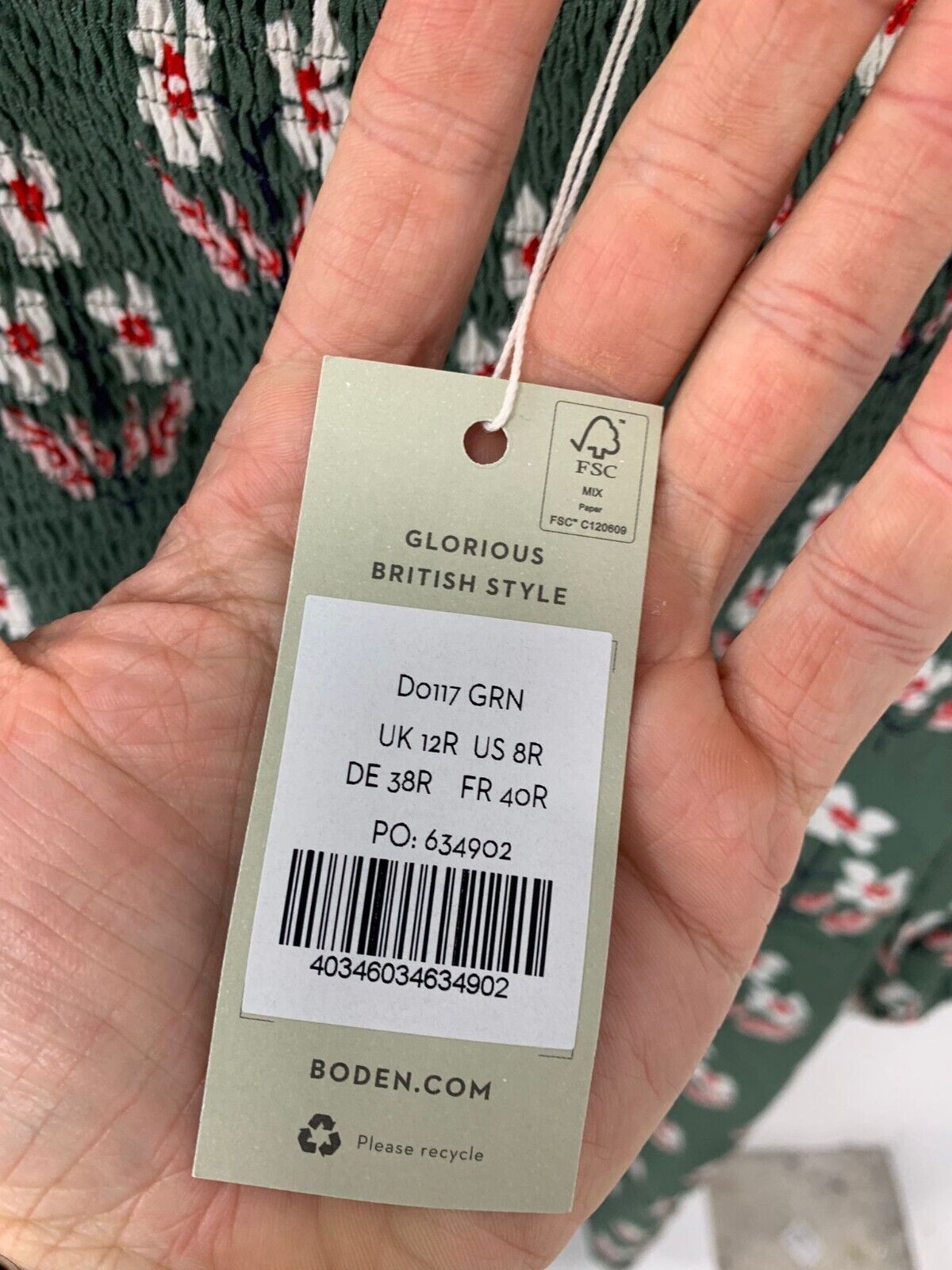 Boden Womens 8 Connie Square Neck Smocked Maxi Dress Green Blossoming Bud Floral