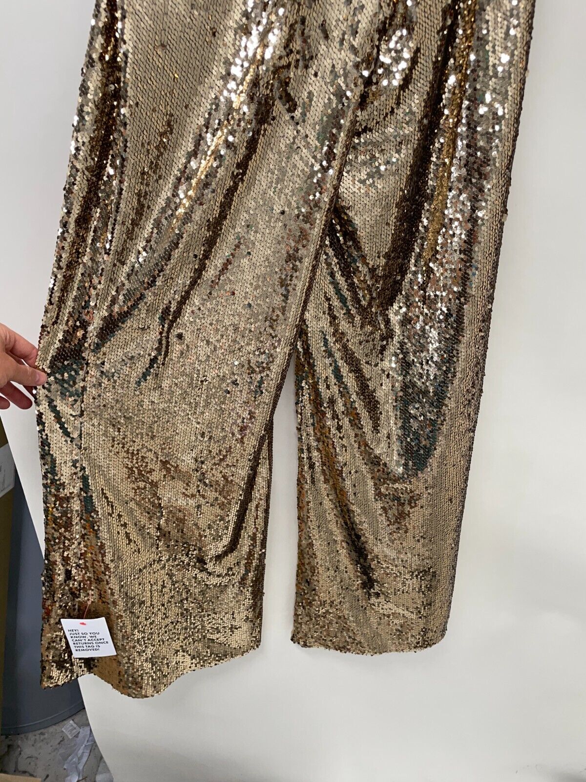 ASOS LUXE Womens 10 Co-ord Sequin Wide Leg High-Rise Trouser Gold 120624629