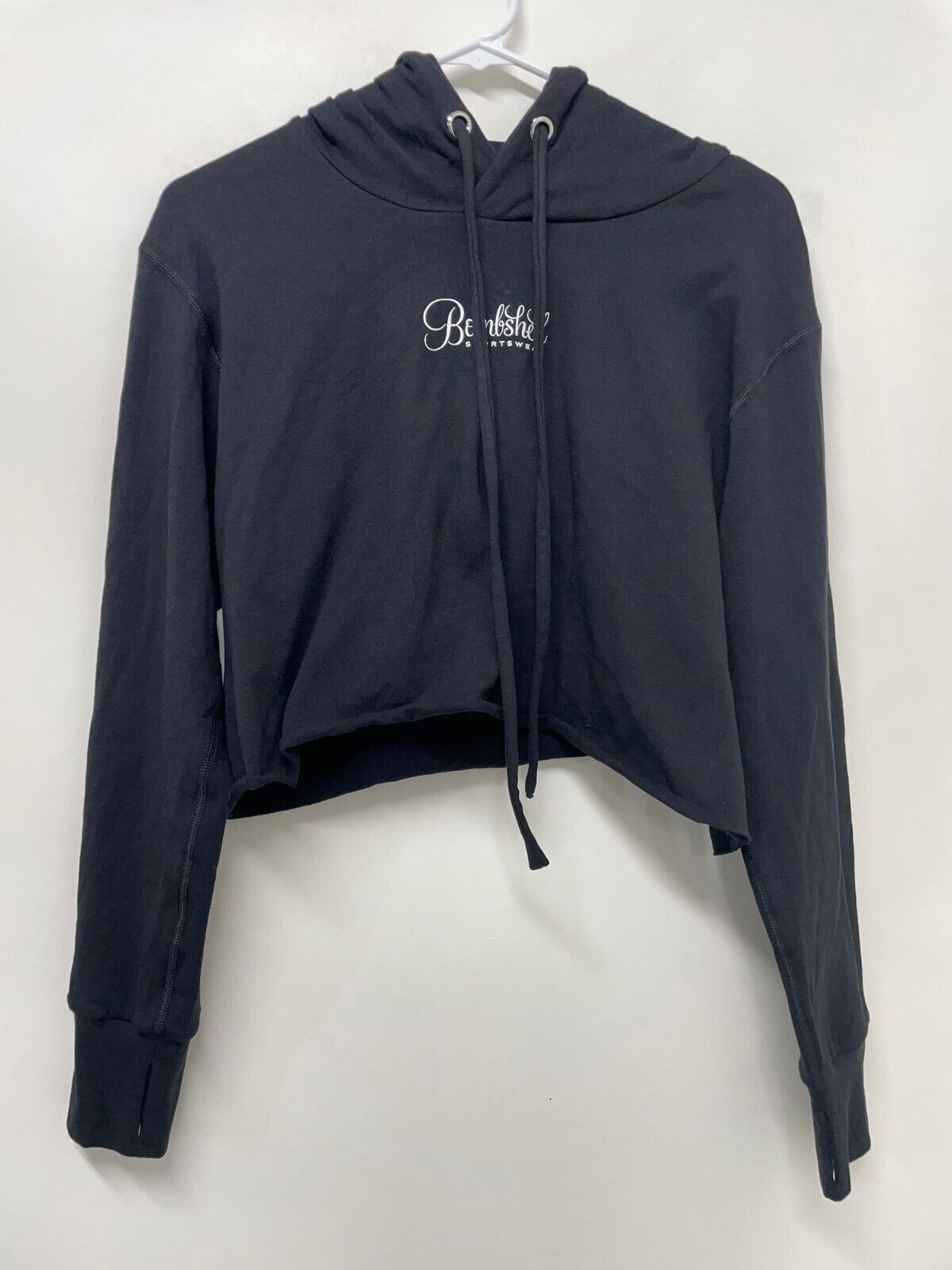 Bombshell Women S Long Sleeve Hoodie Black Crop Sweatshirt Raw Edge 77030