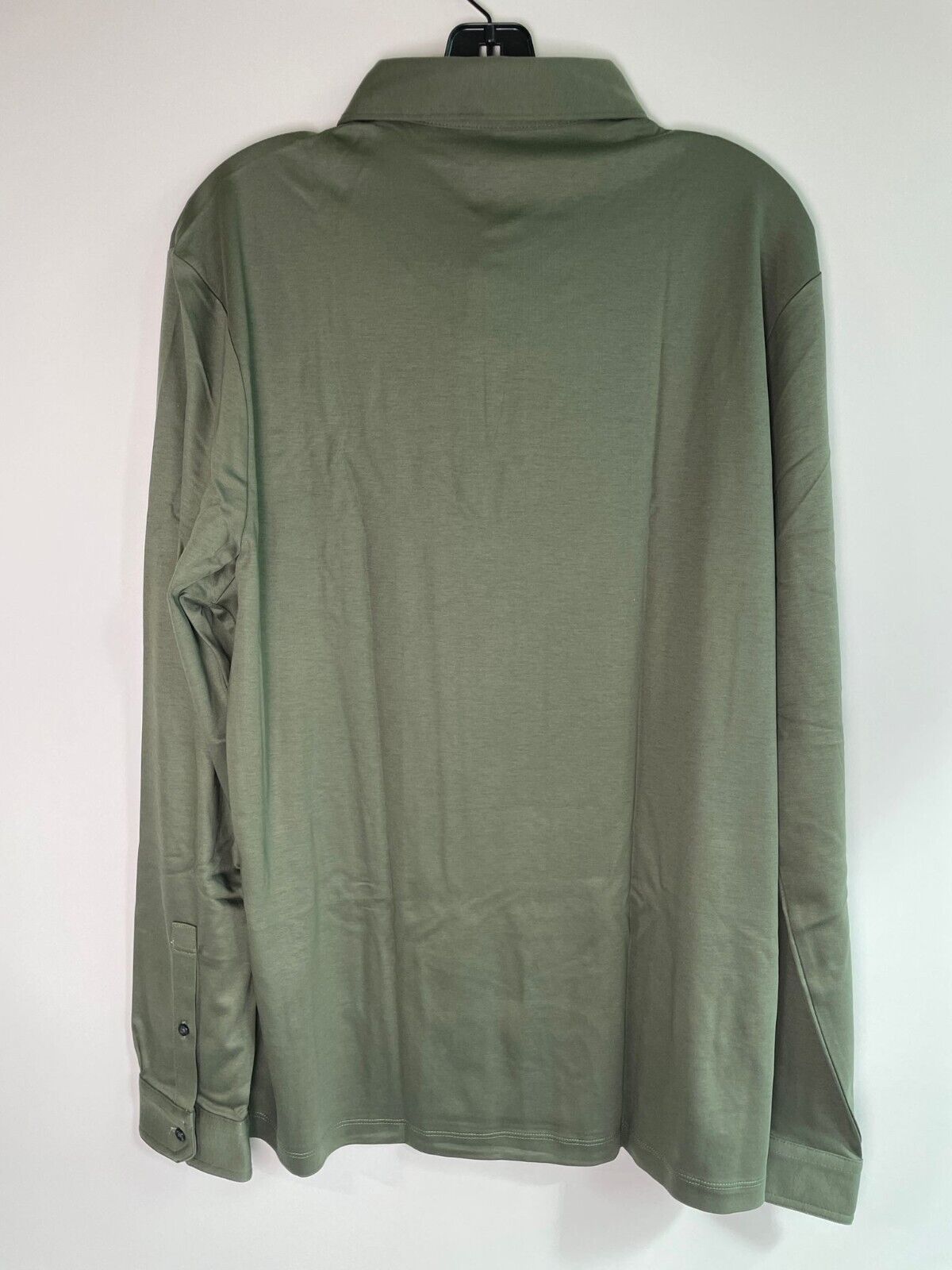 Charles Tyrwhitt Mens L Olive Green Plain Long Sleeve Smart Jersey Polo Shirt