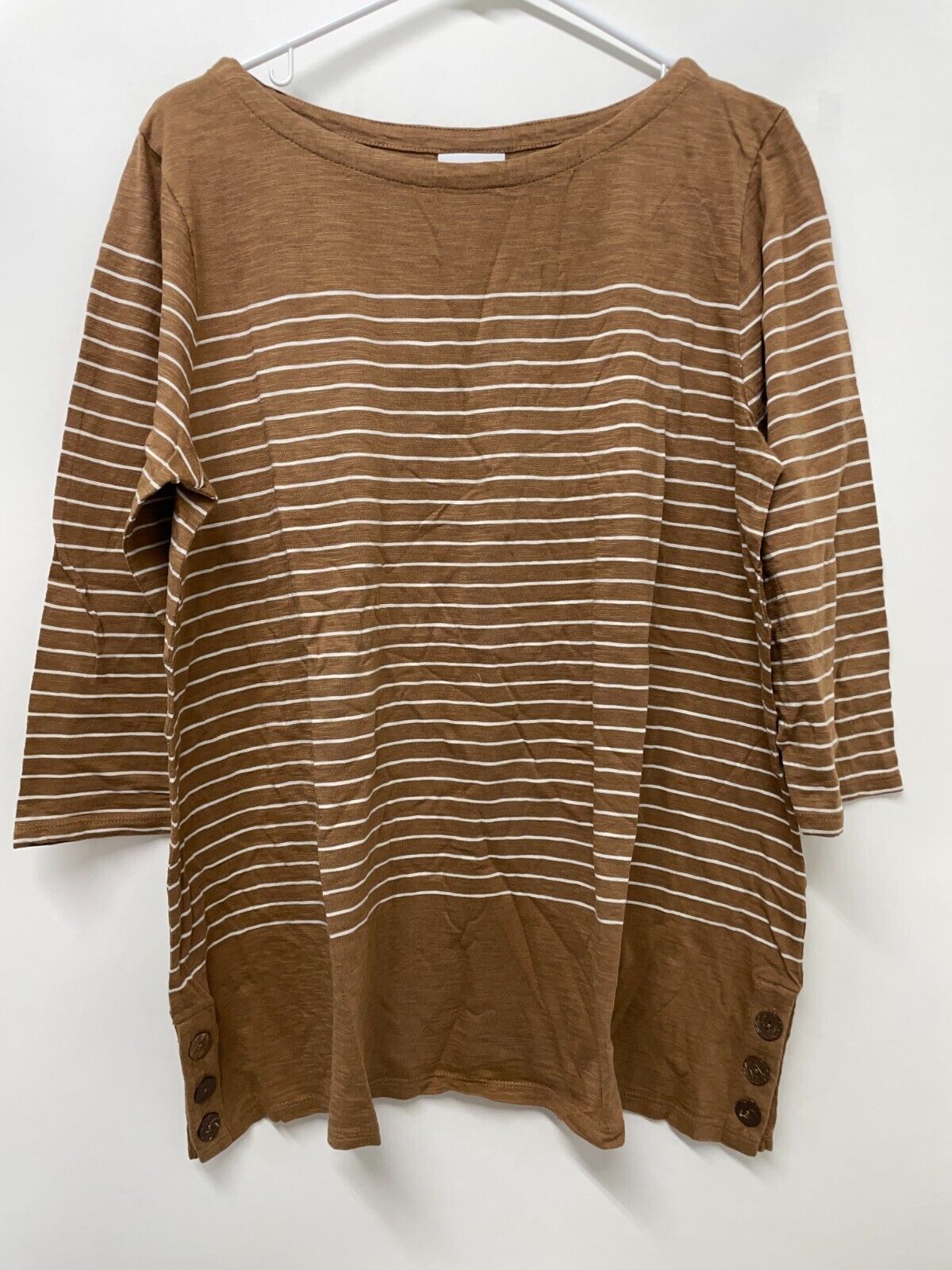 J. Jill Women's LP Soft Side Buttoned Easy Tunic Vicuna Stripe 242542 Brown Top