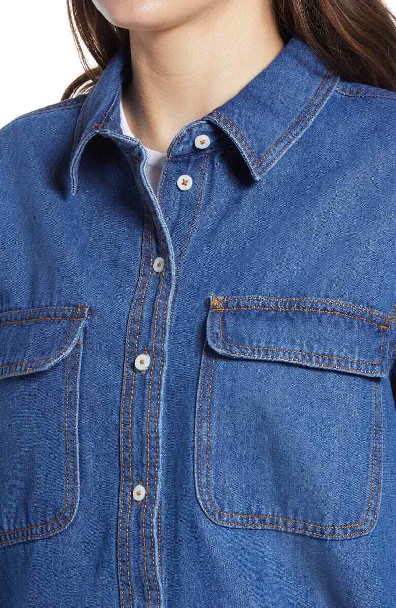 Treasure & Bond Womens XXS Blue Denim Jean Shirt Jacket Button Down Nordstrom