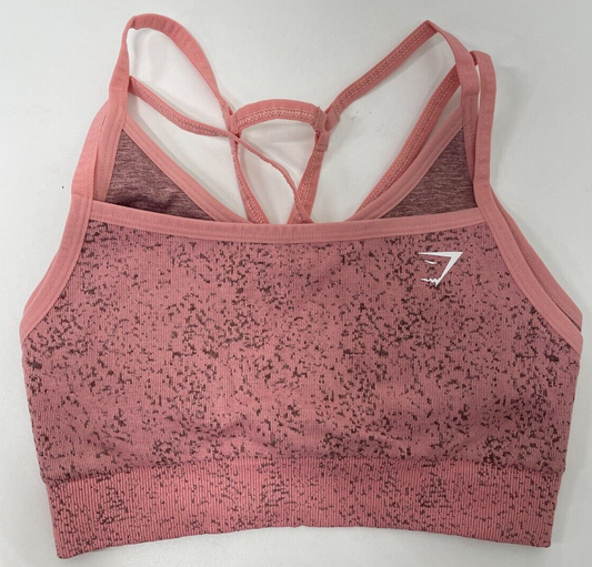 Gymshark Womens XS Adapt Fleck Seamless Sports Bra Pink Square Neck B2A1D-KBC5