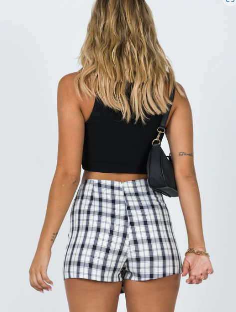 Princess Polly Womens 8 Black White Breanna Check Plaid Shorts Skort High Waist