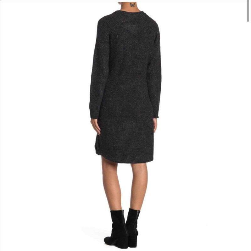 Madewell Womens L Donegal Coal Gray Curved Hem Ribbed Sweater Dress