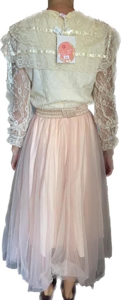 Queens Family Studio Women M Cottage Core Lace 2 Piece Set Skirt Top Chiffon