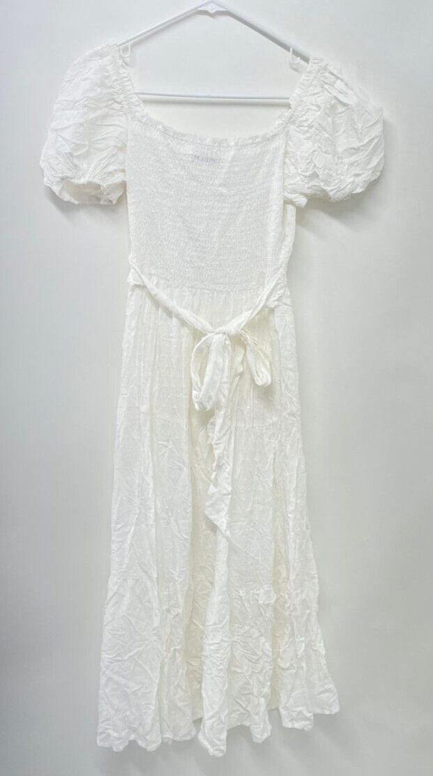 Urban Outfitters Womens M Swiss Dot Smocked Off Shoulder Midi Dress White