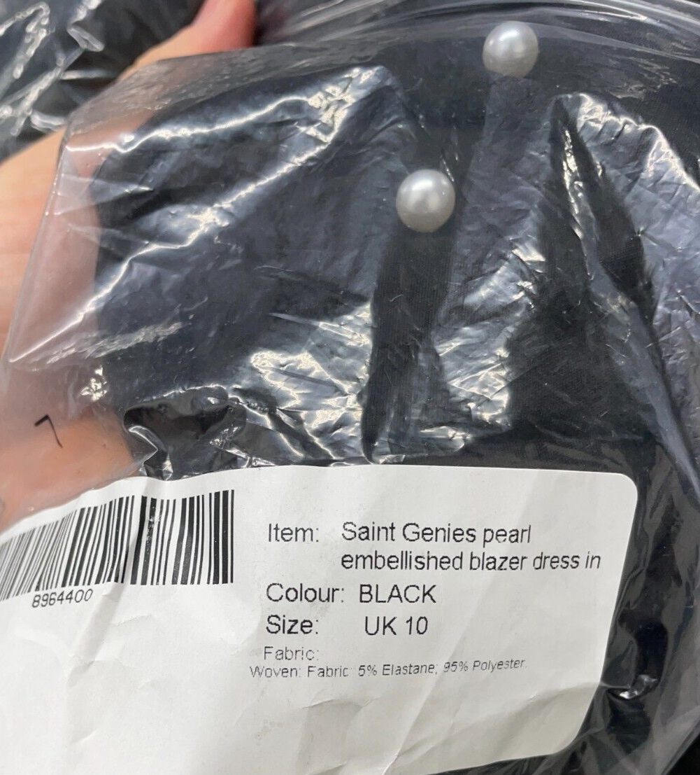 Saint Genies Women's 6 Selena Pearl Embellished Tuxedo Blazer Dress Black ASOS