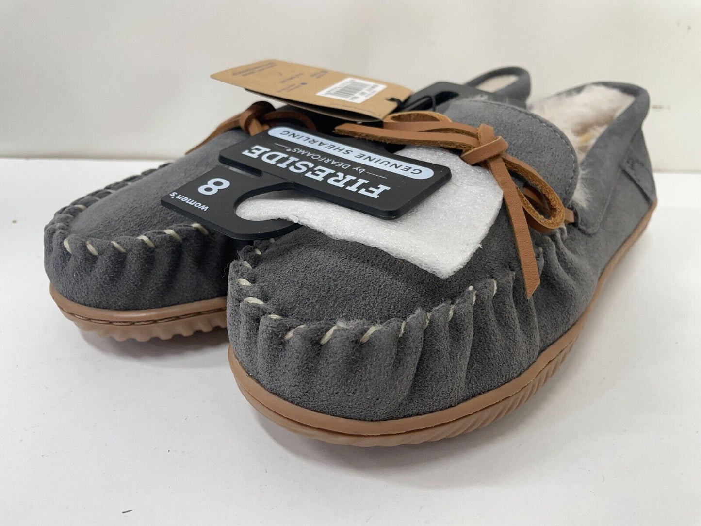 Fireside Womens 8 Dearfoams Alice Springs Genuine Shearling Moccasin Slippers