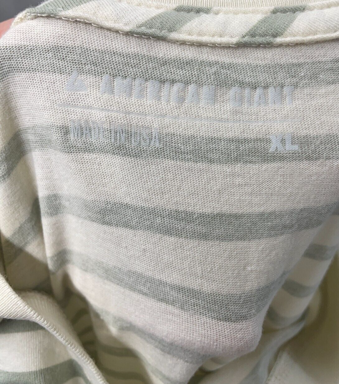 American Giant Mens XL Striped Classic Cotton Crew Shirt Turtledove Eucalyptus