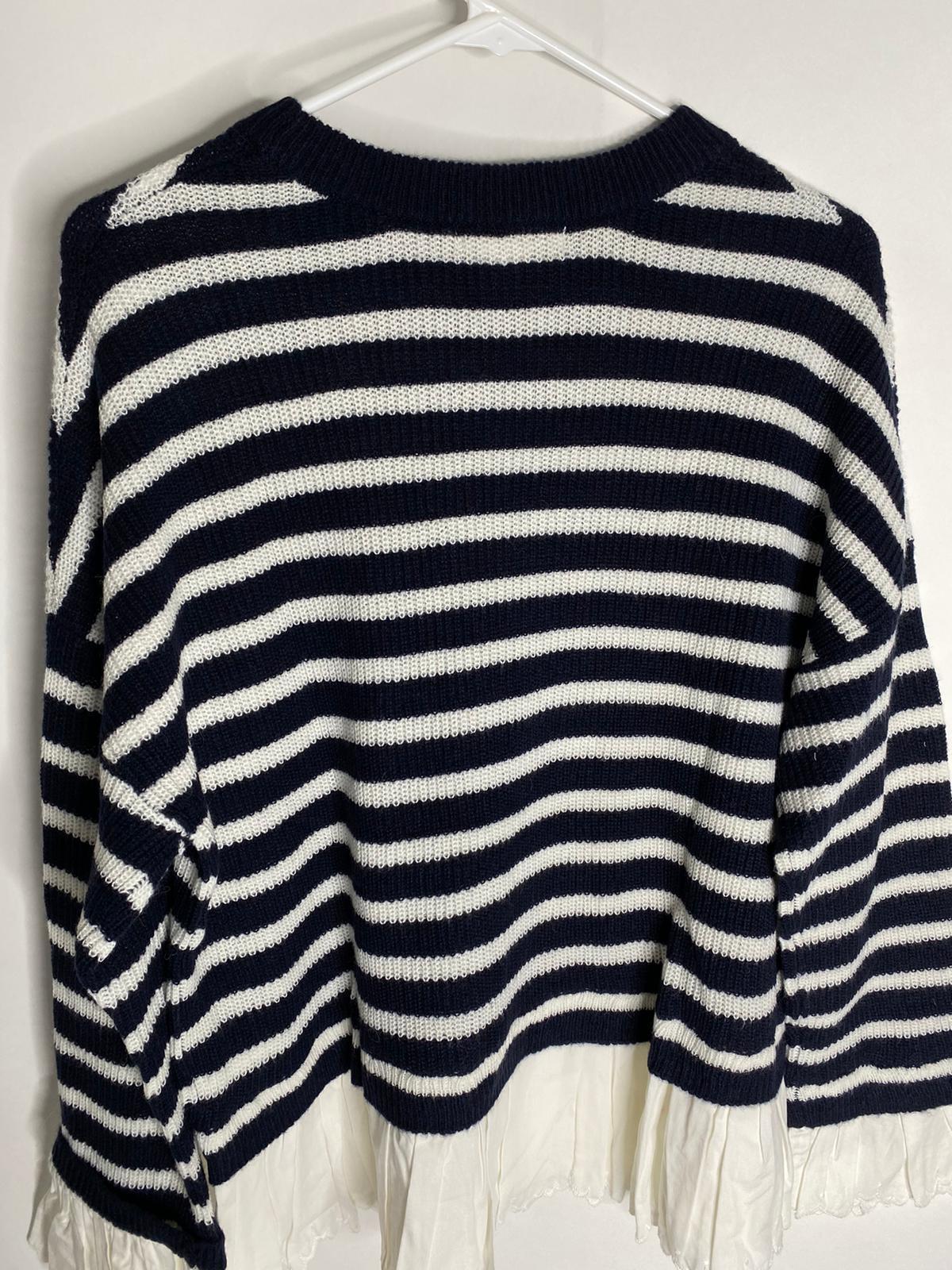 Boden Womens 10 Navy White K0486 Catherine Woven Fluffy Sweater Striped Broderie