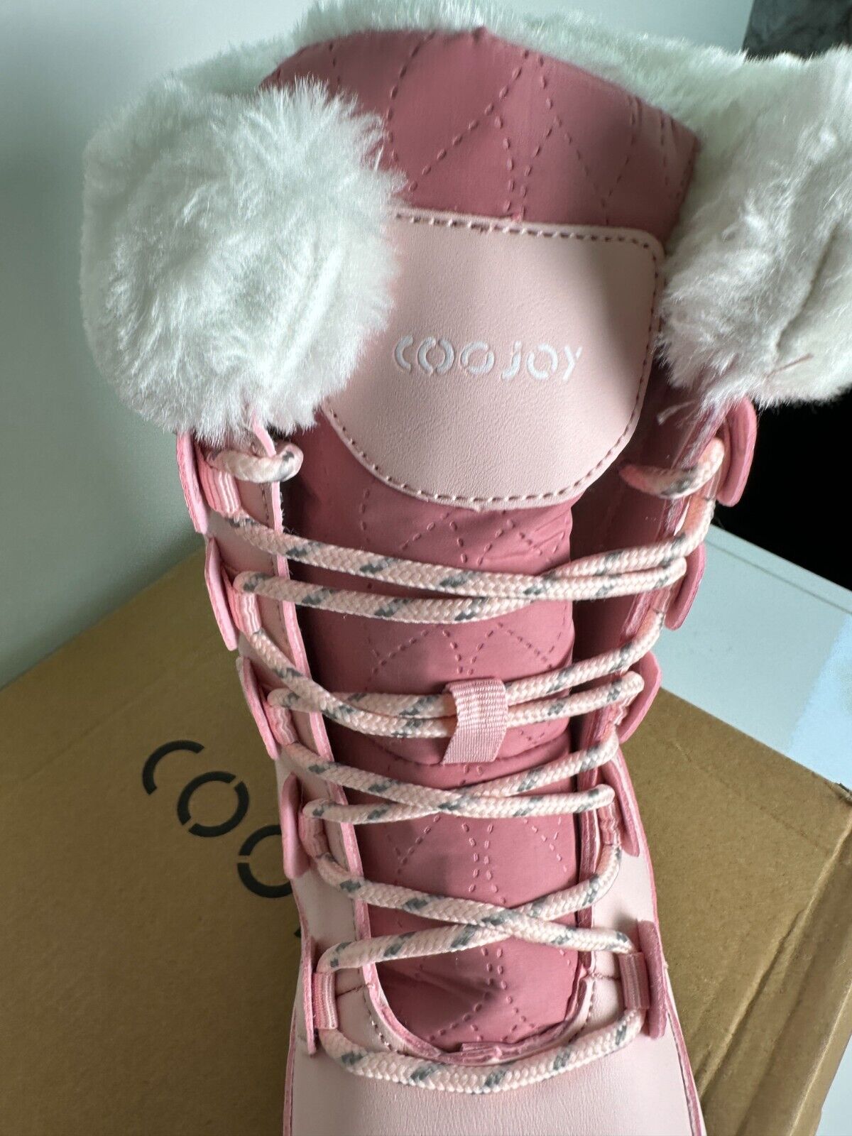 COOJOY Women's 8 EU 40 Winter Snow Boots Waterproof Mid Calf Furry Frosty Pink