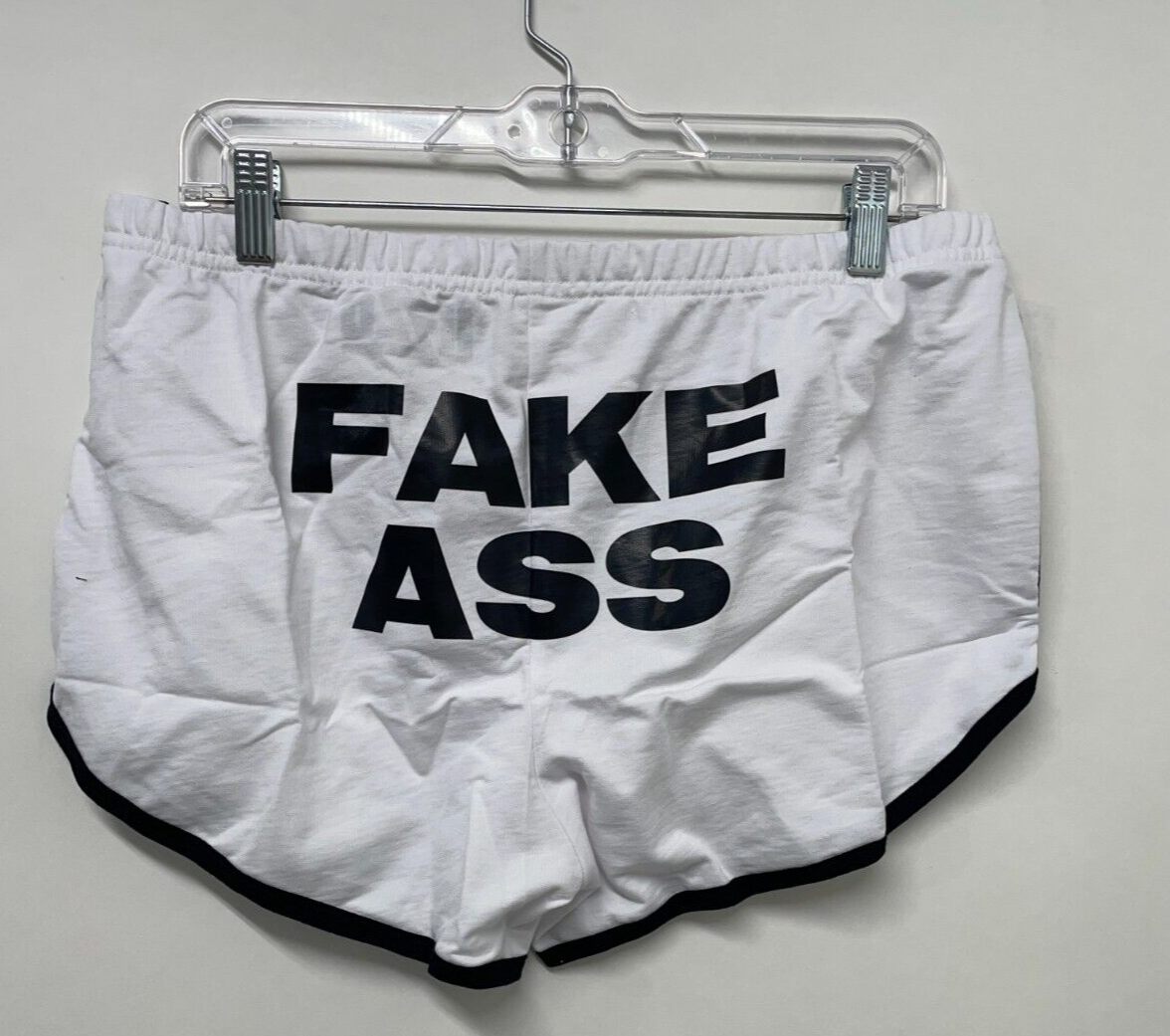 Lizzo Womens 2X Fake Ass White Shorts White Black Trim Elastic Waist Lightweight