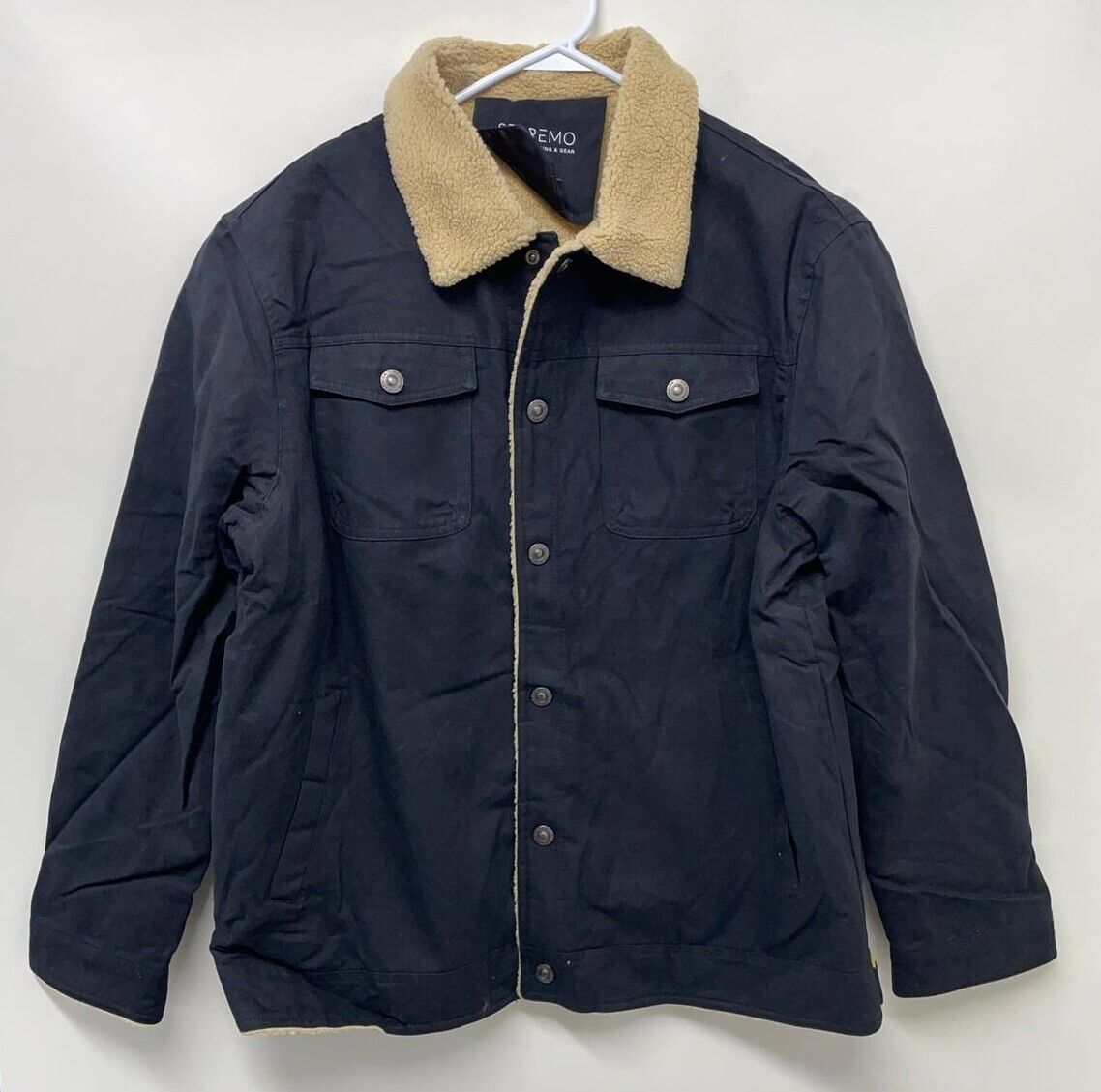 Serremo Mens Sherpa Collar Everest Jacket Snap Up Work Trucker Black