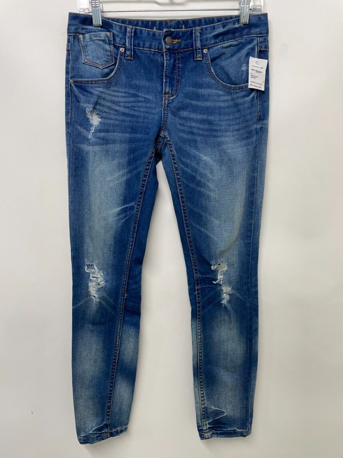 Free People Women's 26 Acid Wash Distressed Skinny Jeans Dark Blue