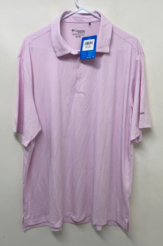 Columbia Men 2XL Drive Polo Shirt Pink Dawn Lavender Button Front Collar 17F87MP