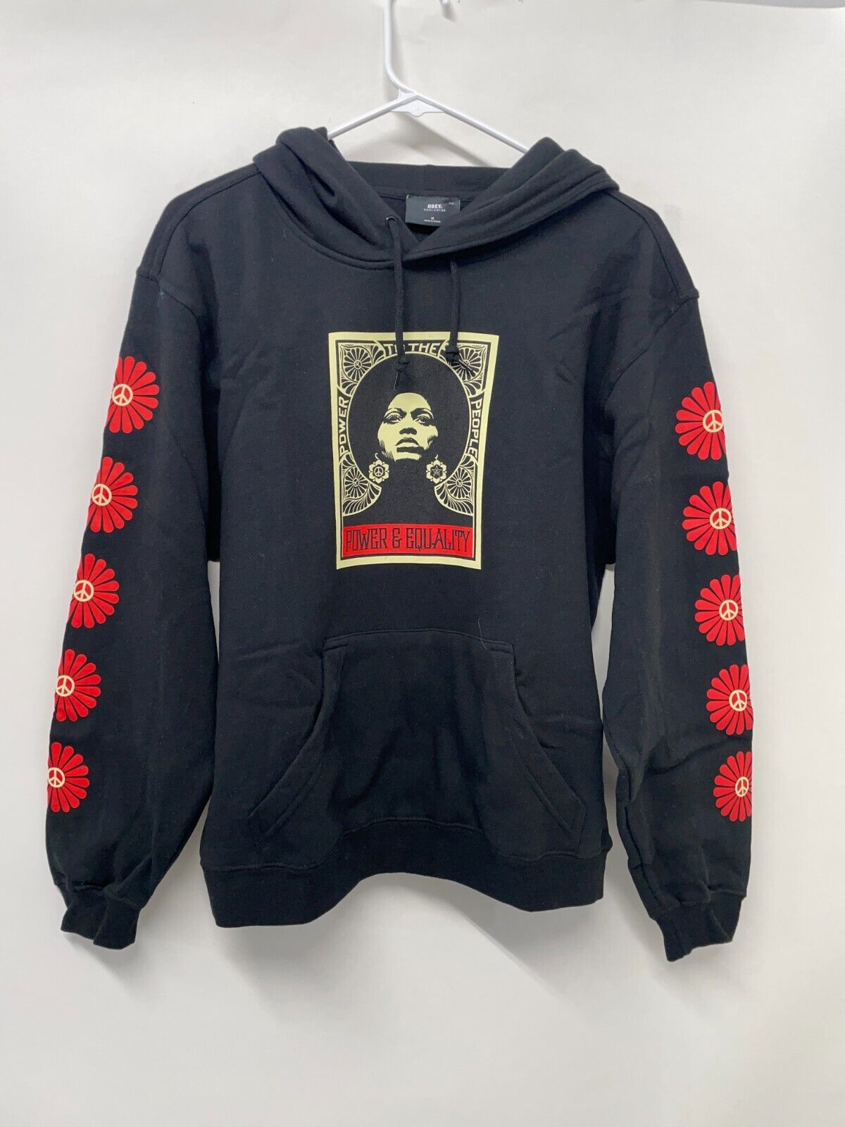 Obey Womens M Afrocentric Hoodie Black Screen Printed Peace Sign Floral Zumiez