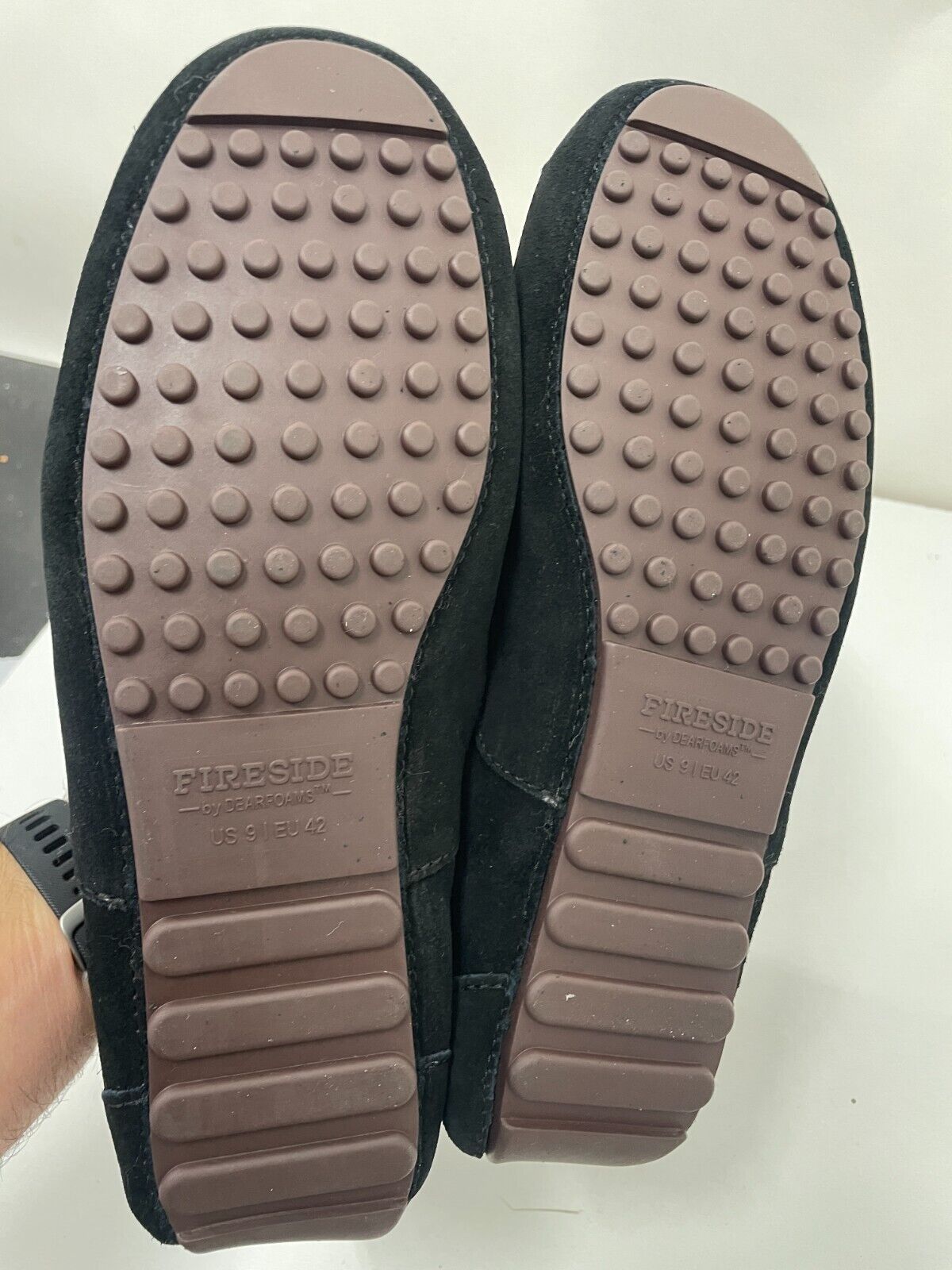 Fireside By Dearfoams Mens 9 Melbourne Genuine Shearling Moccasin Slippers Black