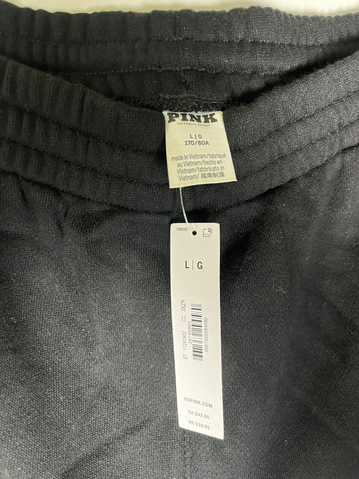 Victorias Secret Pink Womens L Relaxed Ivy Fleece Drawstring Sweat Shorts Black