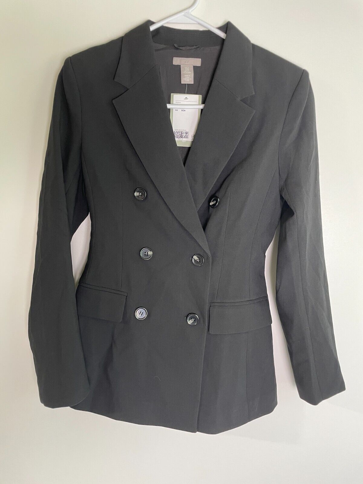 H&M Women's XS Notch Lapel Double-Breasted Blazer Jacket Black 1215796002