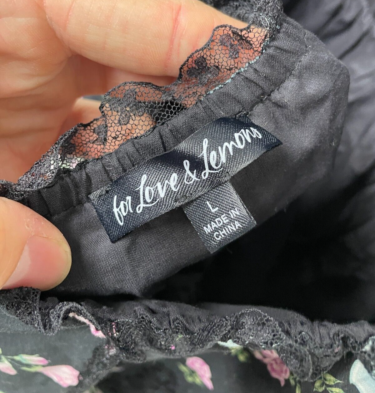 For Love & Lemons Women's L Leanne Mini Dress Black Handkerchief Floral Back-Tie