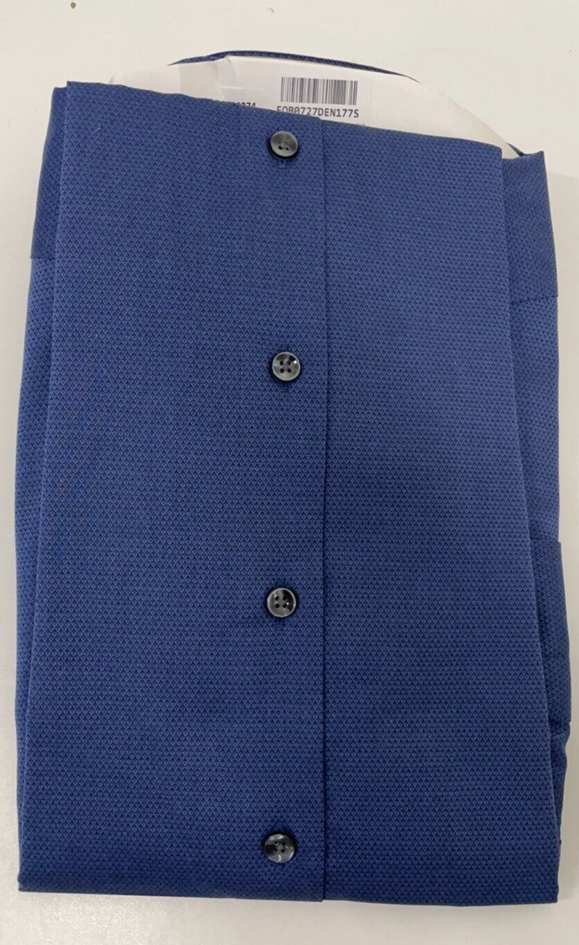 Charles Tyrwhitt Mens 17/37 Non-Iron Diamond Stretch Texture Shirt Denim Blue