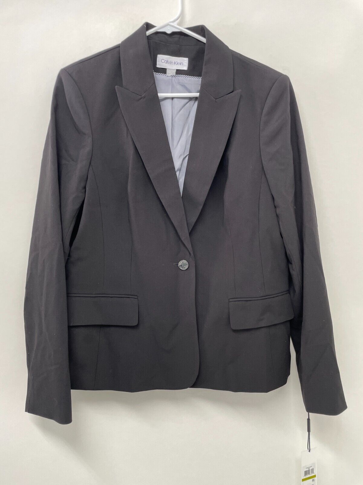 Calvin Klein Womens 14 One Button Blazer Black Long Sleeve Notch Collar CSE2436A