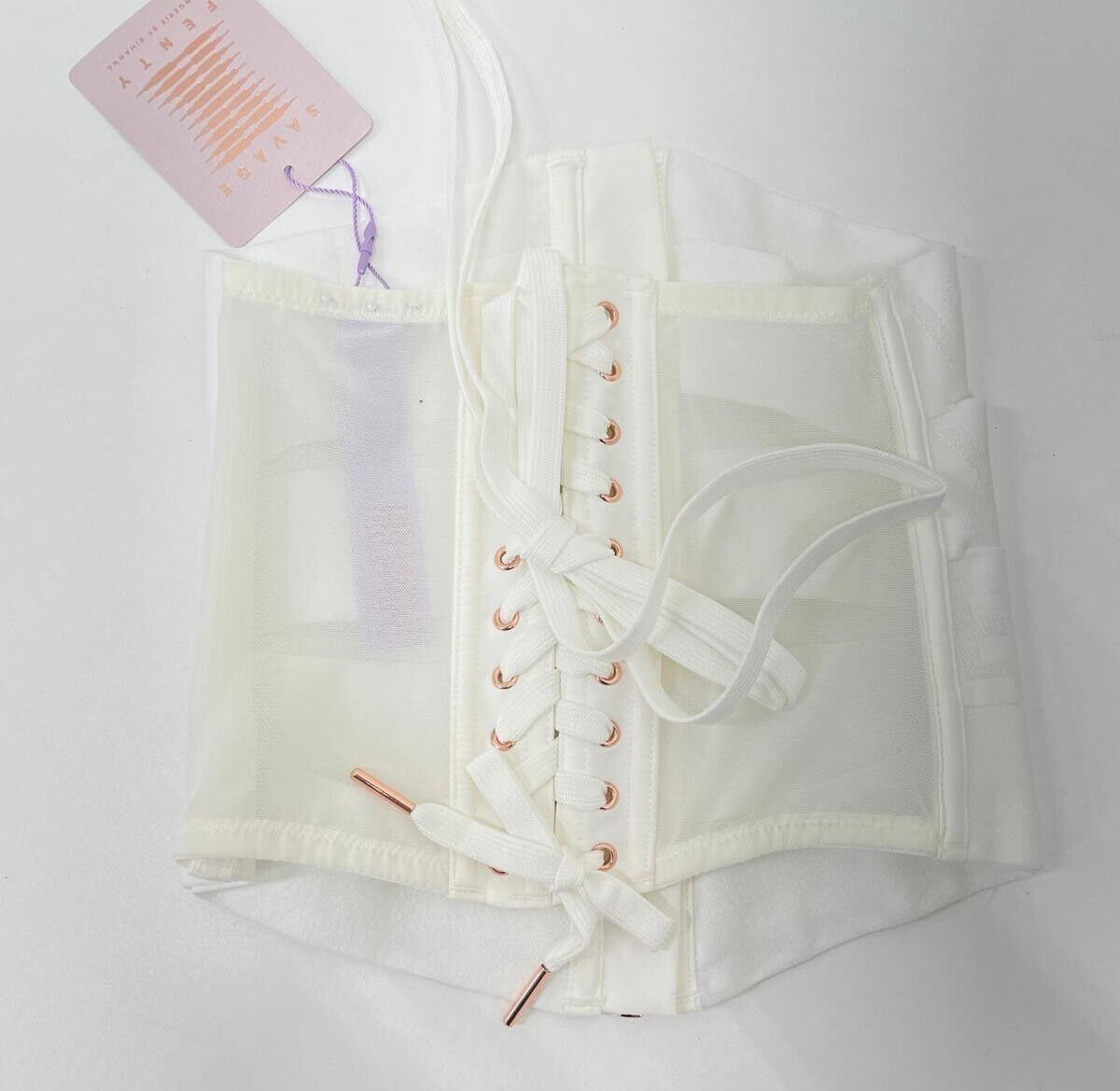 Savage Fenty Women XS/S Waspie Lingerie Bandage Bridal Waist Cincher White Pearl