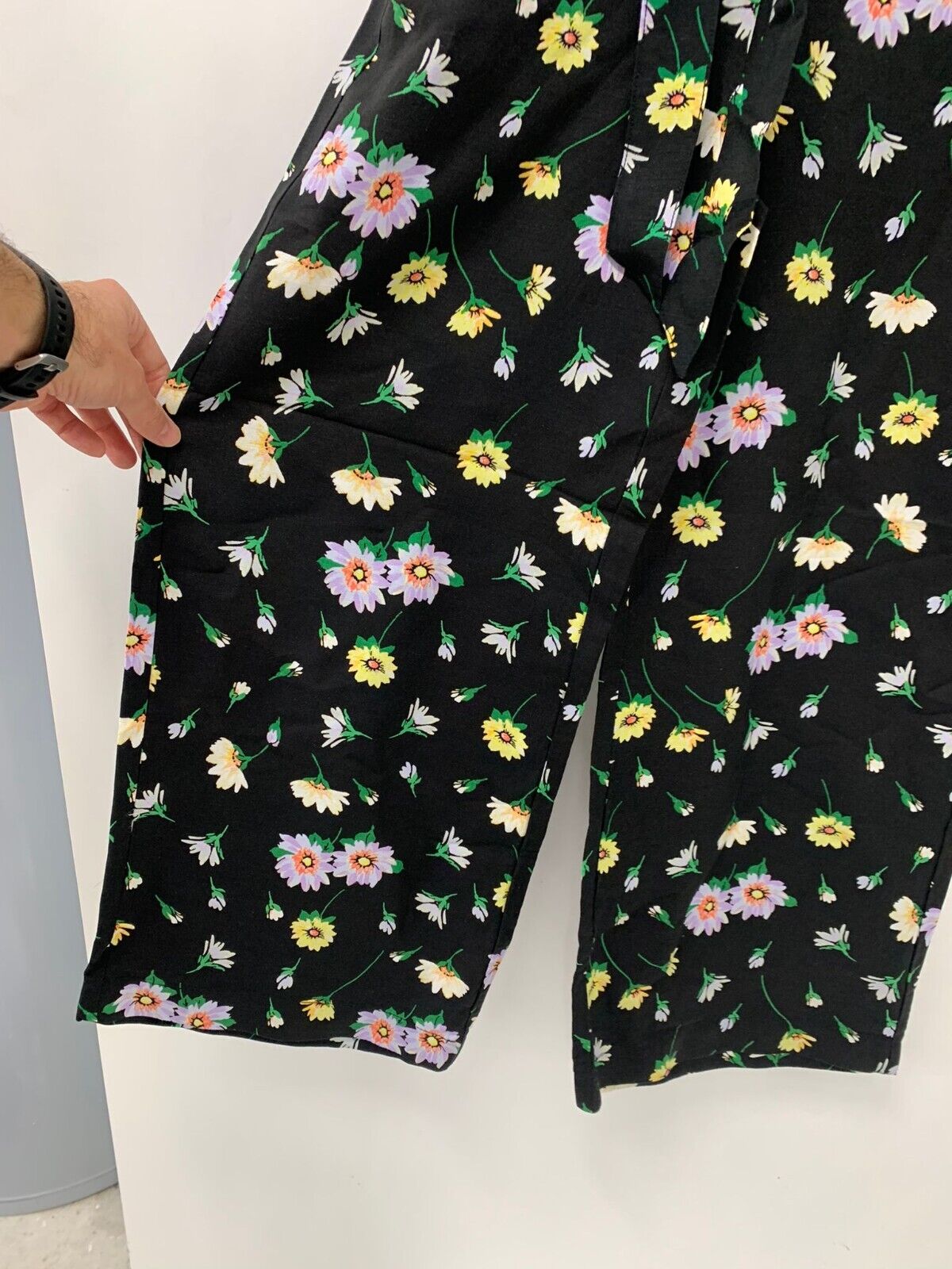 LOFT Womens XS Florence Tie Waist Fluid Wide Leg Crop Pants Garden Black