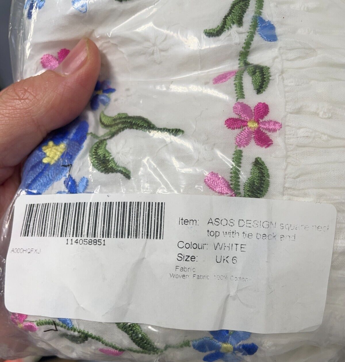 ASOS Women's 2 Square Neck Top with Tie Back Embroidered Bodice White Floral NWT