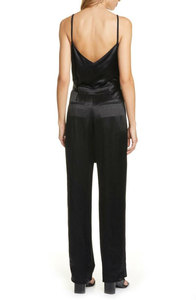 rag & bone Womens 8 Black Rochelle Satin Jumpsuit Sleeveless Belted