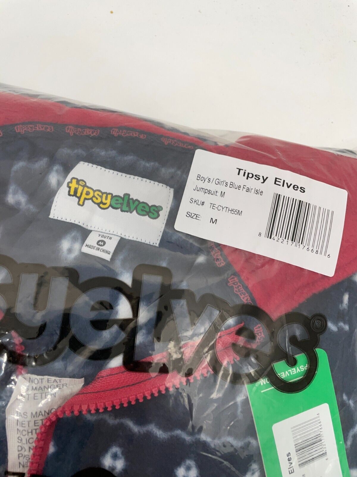 Tipsy Elves Youth M Fair Isle Jumpsuit Blue Fleece Zip-Up Hood Christmas NWT