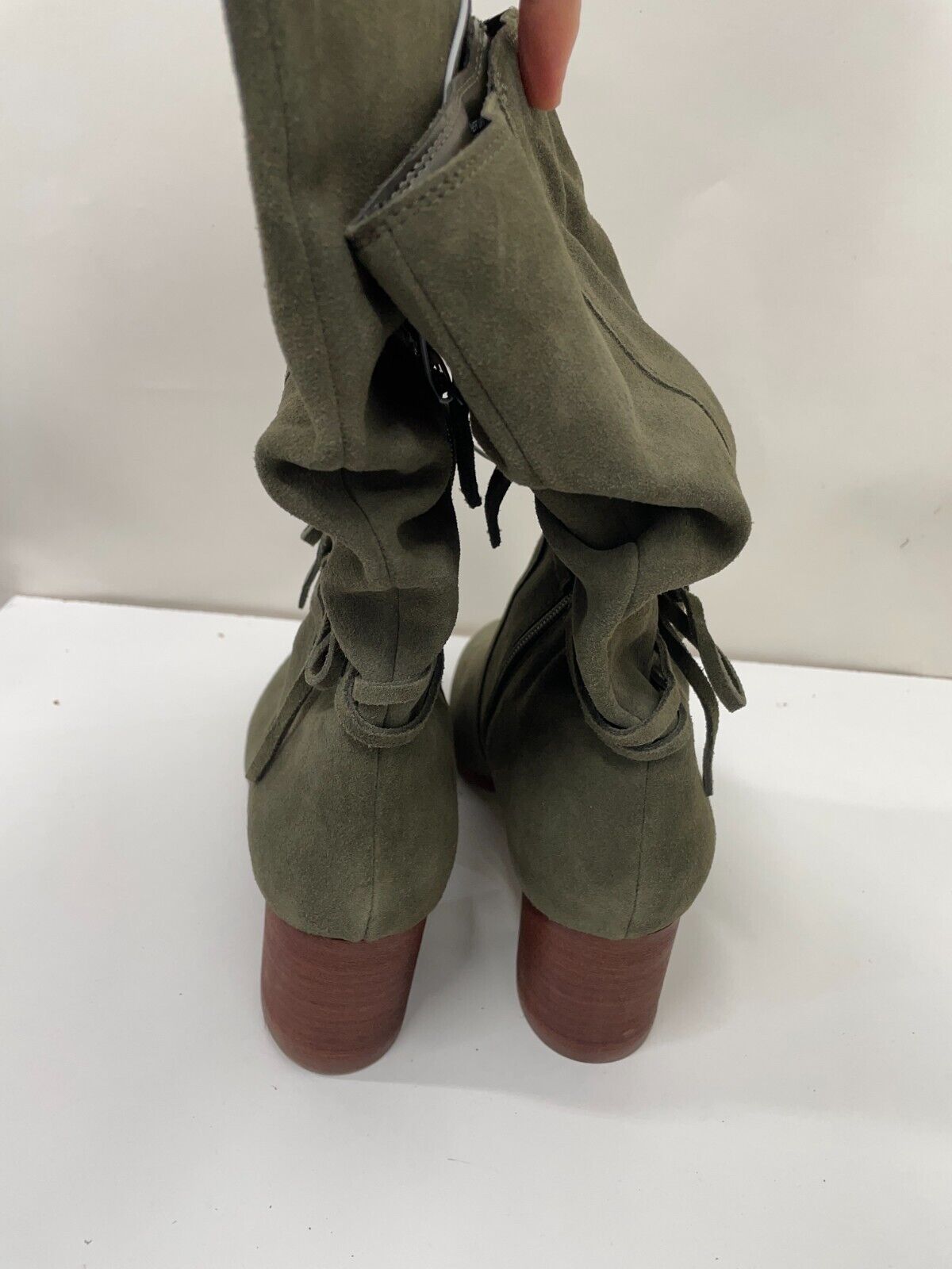 Violet & Red Womens 9M Janine Mid-Calf Faux Suede Boots Green Zip Closure