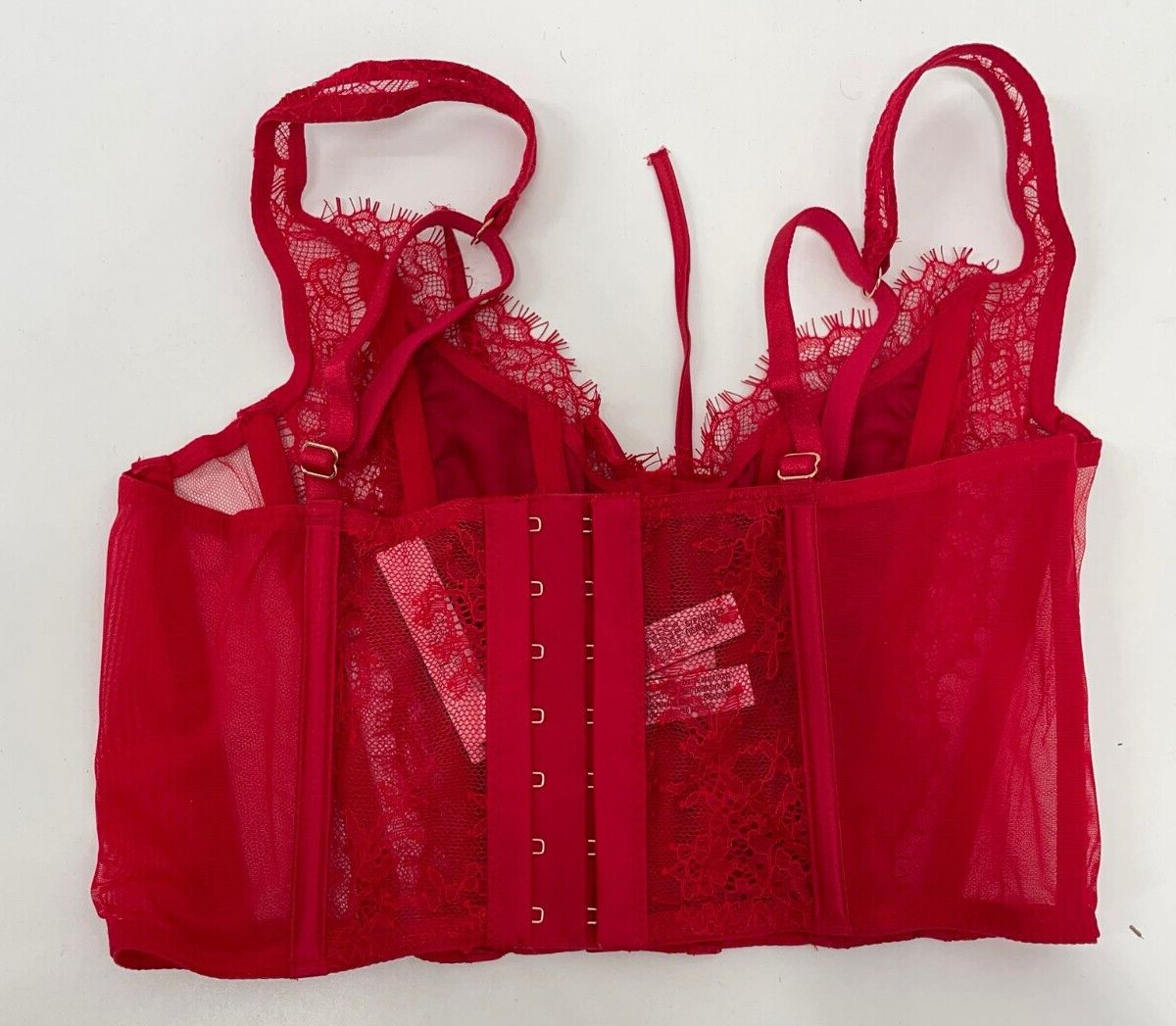 Victoria's Secret Womens S Lipstick Unlined Lace-Up Corset Top Lingerie Bustier