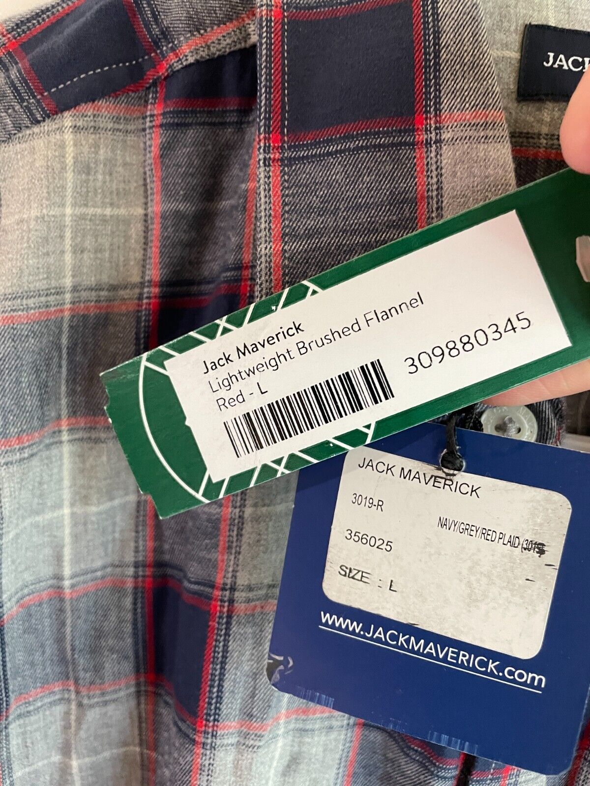 Jack Maverick Men's L Long Sleeve Plaid Button Up Flannel Shirt Navy Gray 356025