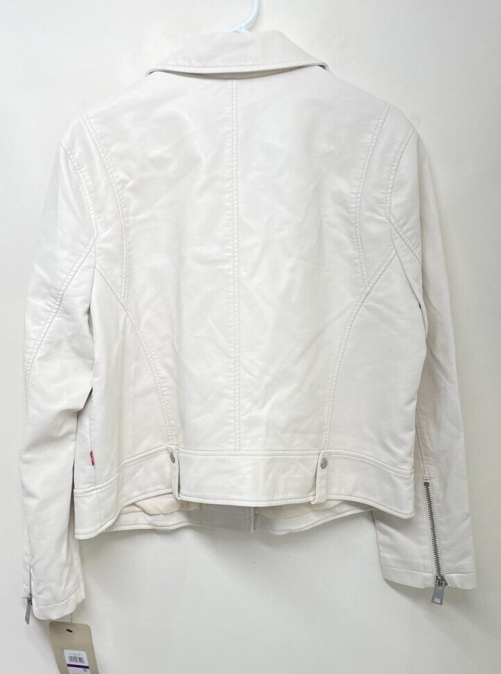 Levis Womens 2XL Faux-Leather Contemporary Motorcycle Jacket Ivory LW2MU638