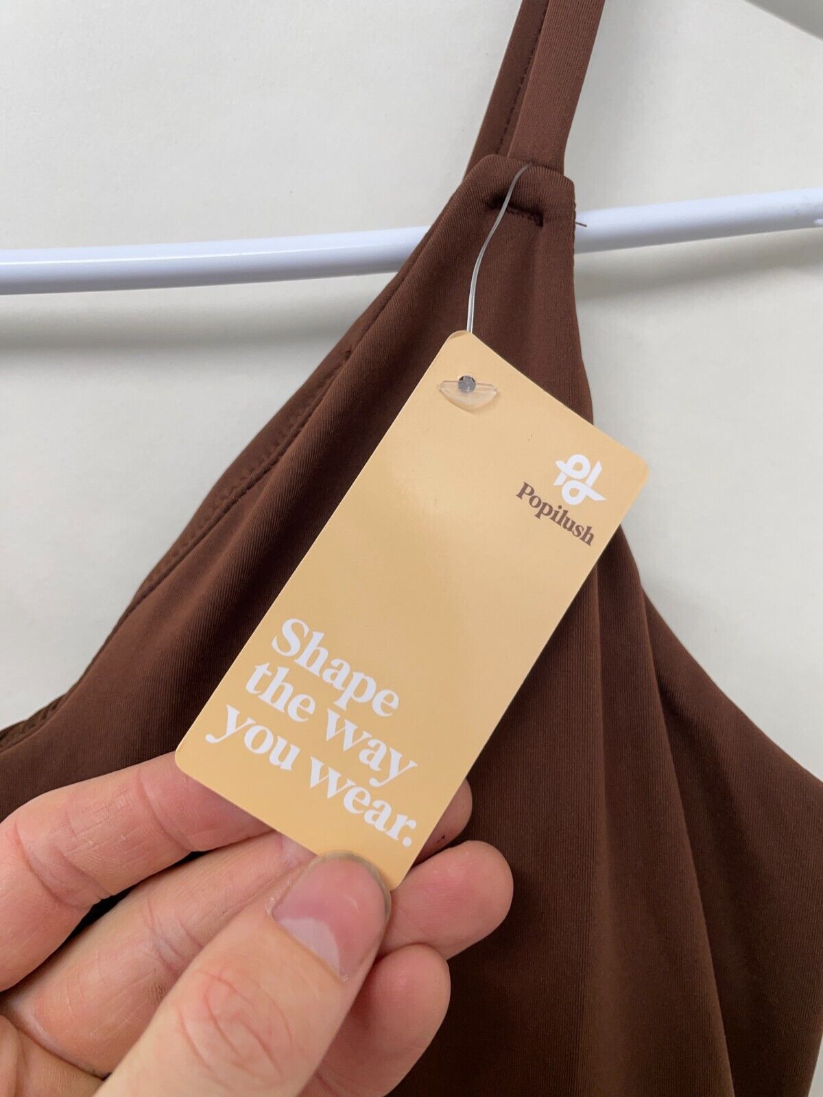 Popilush Womens S Built-In Shapewear Slip Deep V-Neck Split Midi Dress Brown